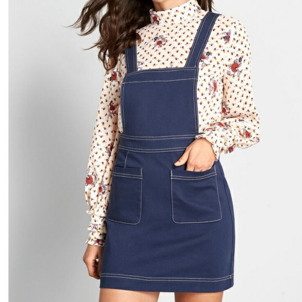 ModCloth navy white overall jumper dress